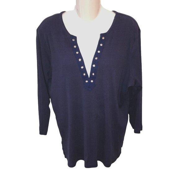 Jason Maxwell 2X Blue Purple 3/4 Sleeve V Neck Henley Thermal Top Shirt Y2K - Picture 1 of 7